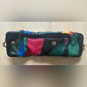 Vintage Patchwork Leather Coin Purse 3 Pockets Kiss Lock 9.0” Foldable Pouch
